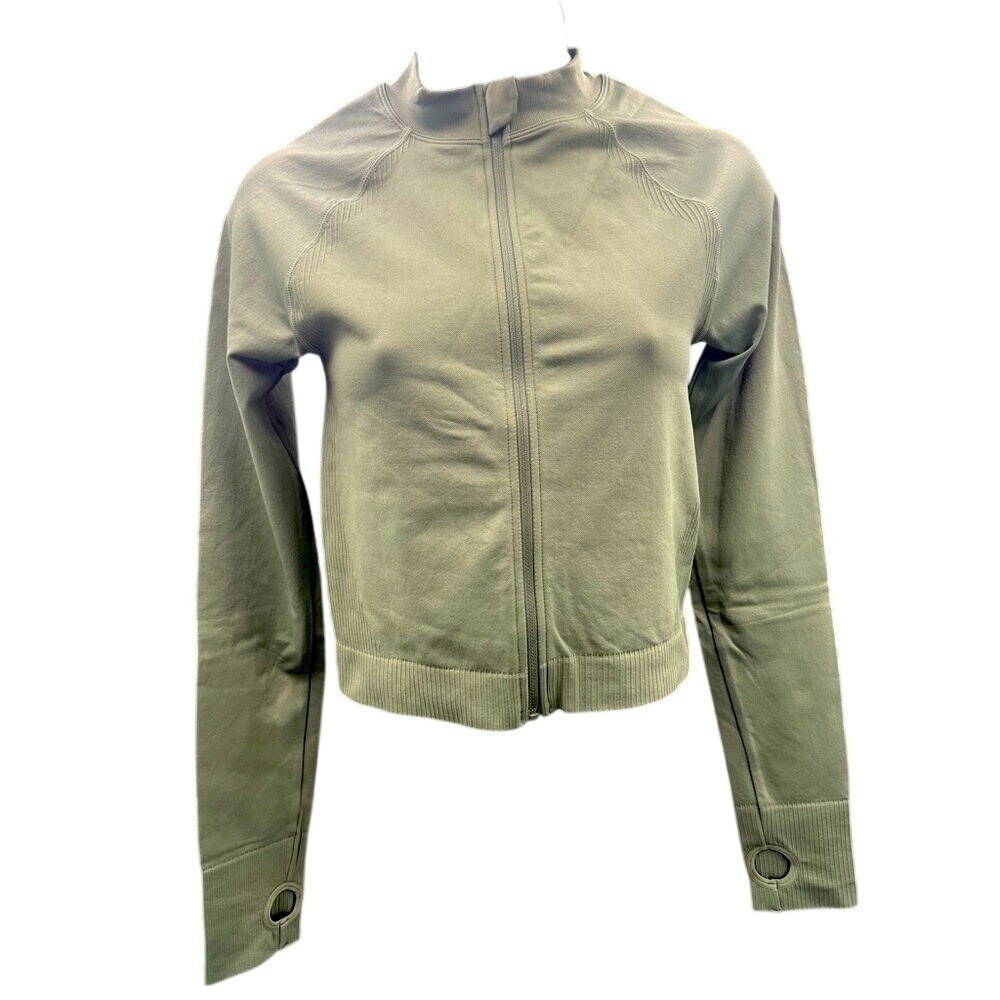 JoyLab Womens Seamless Full Zip Jacket Deep Sage‎ Green Long Sleeve Thumbhole S